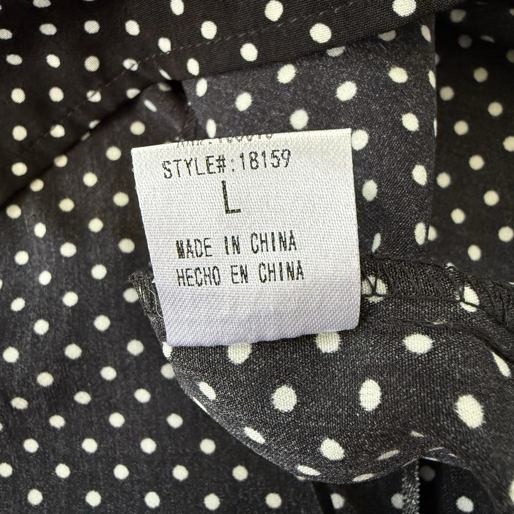 Savanna Jane Black White Polka Dot Embroidered Floral Bohemian Casual Tops L‎ - Picture 6 of 8